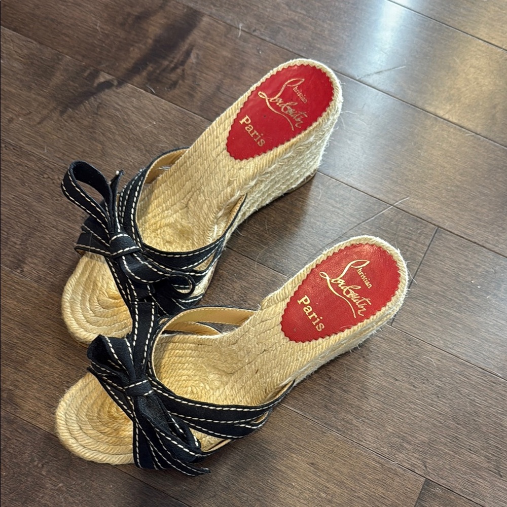 Christian Louboutin Black and Cream Espadrilles with Bow Detail
